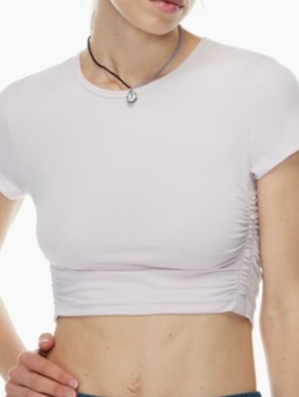 TNA Lavender Ruched Crop Tee